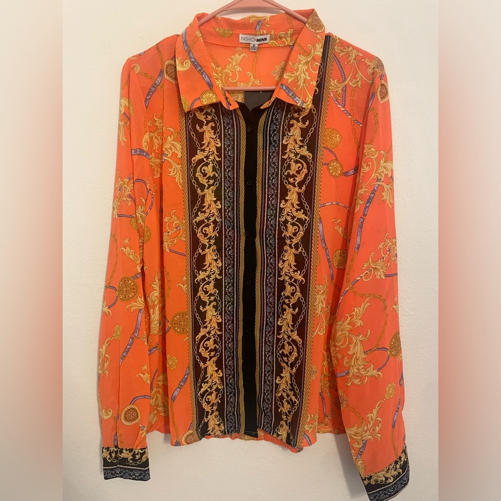 ***BRAND NEW Fashion Nova Orange Button Up***SIZE XL
